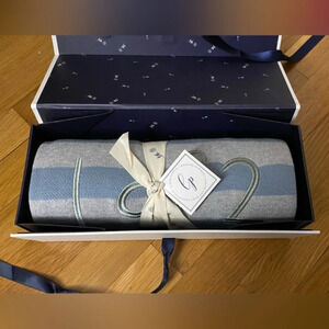 Linen Perch Twin or Sibling Baby Blanket in Gift Box “1 of 2” Blue & Gray